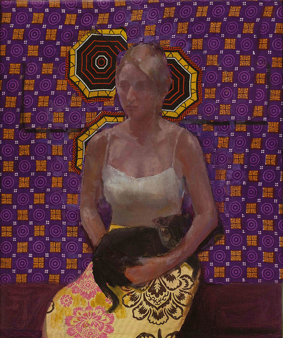 A white woman and a black cat